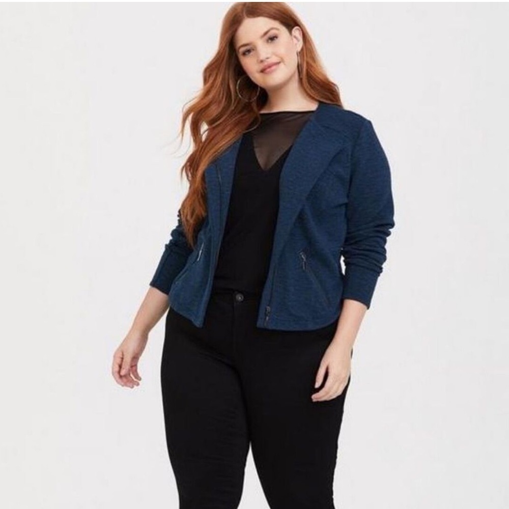 Torrid Studio Double Knit Moto Jacket in Out of the Blue Zip Up Size 2 (18/20)